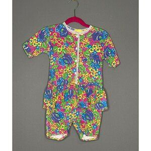 VTG 90s Girls 6 Pierre Bonne Lace Trim Floral Ruffle Shorts Jumper